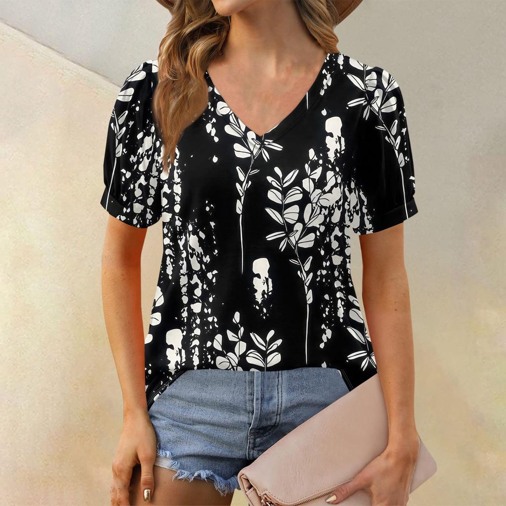 Женские летние топы с коротким рукавом и V-образным вырезом, свободные повседневные футболки