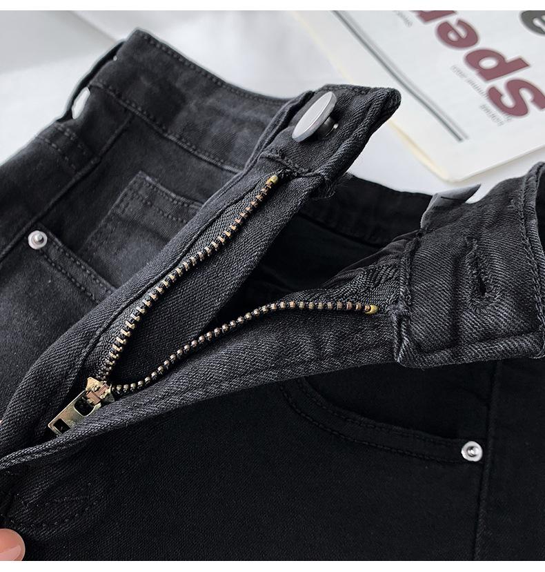 2022 Women's Black Elastic High-Waist Slim Flared Slit Wide-Leg Jeans