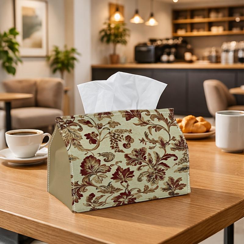 1pc Vintage Classic Damask Leaf Tissue Box-Brown Beige Floral Scroll,Durable Napkin Organizer for Car,Kitchen,Dining,Home Decor-Decorative Tabletop Pa