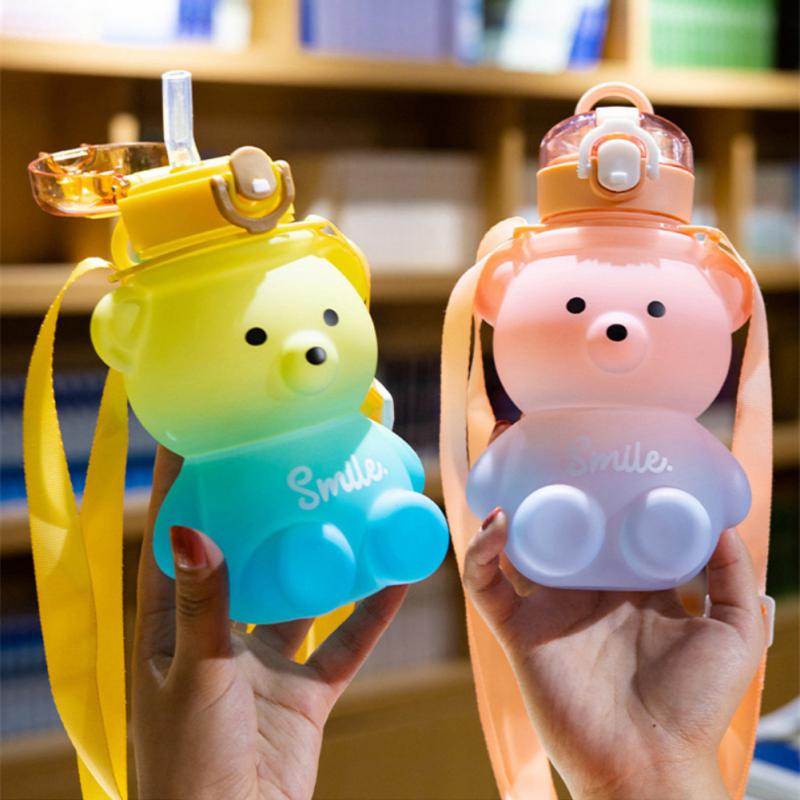 800 мл бутылка для воды дорожный чайник с медведем спортивная питьевая кружка для девочек уличная бутылка большая чашка с соломинкой