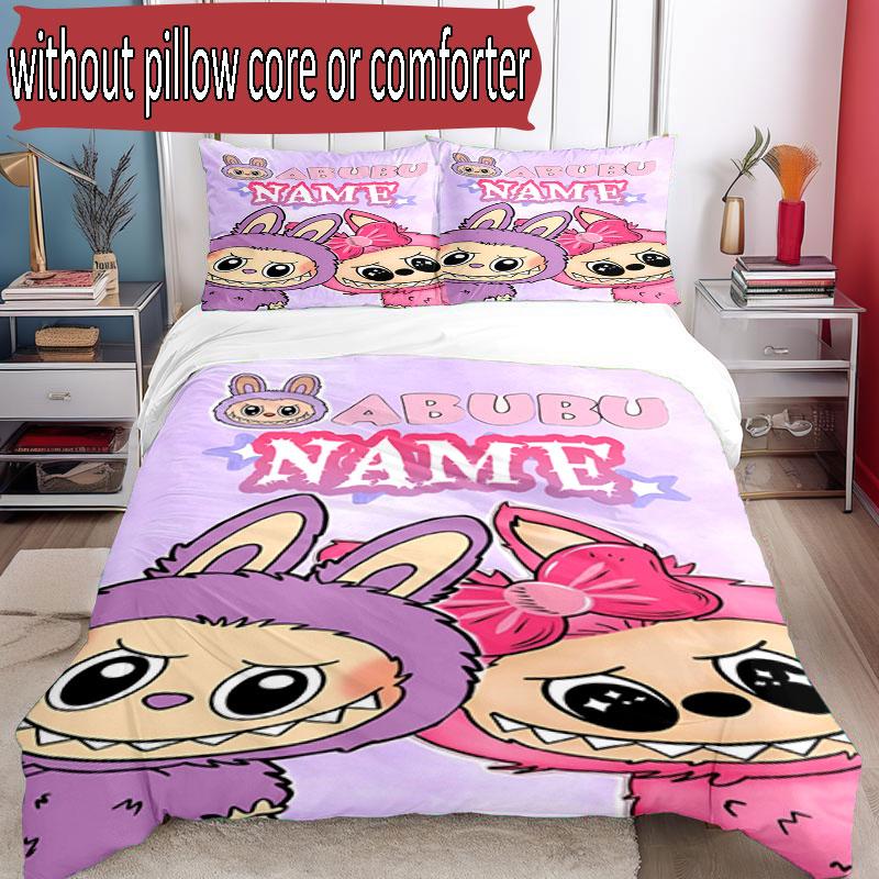 3pcs Duvet Cover Set (1*Duvet Cover + 2*Pillowcase, Without Core), Custom Name Labubu Pattern Bedding Set, Home Bedroom Decor Gift