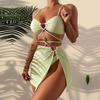 Swimsuit Women's Split Three Piece Set Solid Color Hollow Out Lace Up Sexy Bikini Sets