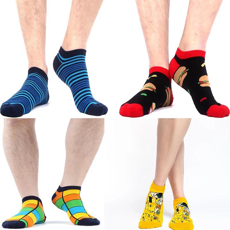 5 пар мужских и женских носков геометрического цвета, повседневные носки-лодочки, клетчатые полосатые носки