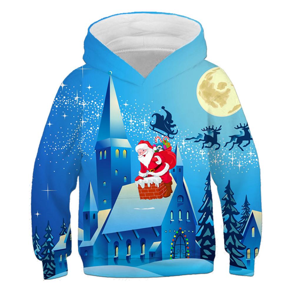 Children's Hoodie Cute Cartoon Christmas Tree Santa Claus Pattern Fun Kids Spring Autumn Hooded Coat Casual Long Sleeve Clothes