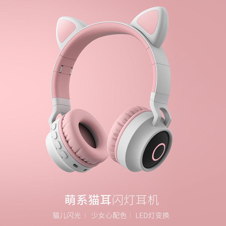XiaomiCute Cat Ear Headphones Bluetooth Wireless Headphones LED Light Earphones Foldable Headset with Mic TF Card AUX for Kids