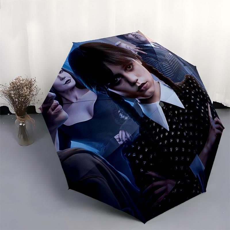 Wednesday Addams, Addams Family- Automatic Opening and Closing, 8-rib Structure Portable Umbrella, Suitable for Men and Women in All Seasons