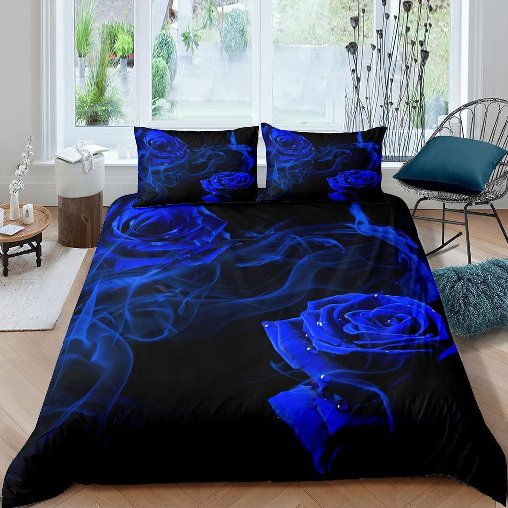 Пододеяльник с розами, женский шикарный комплект постельного белья с фиолетовым цветочным принтом, романтические цветы, блестки, королевского размера, покрывало для пар
