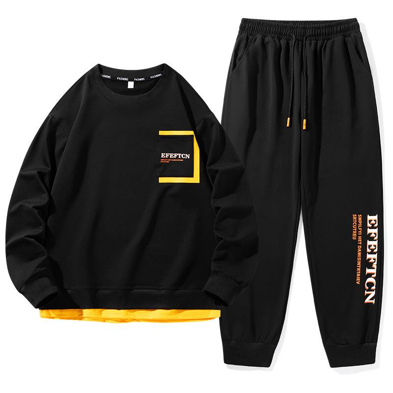 Мужской и женский красивый модный повседневный спортивный костюм для пары, весенне-осенняя толстовка с круглым вырезом, комплект из двух предметов