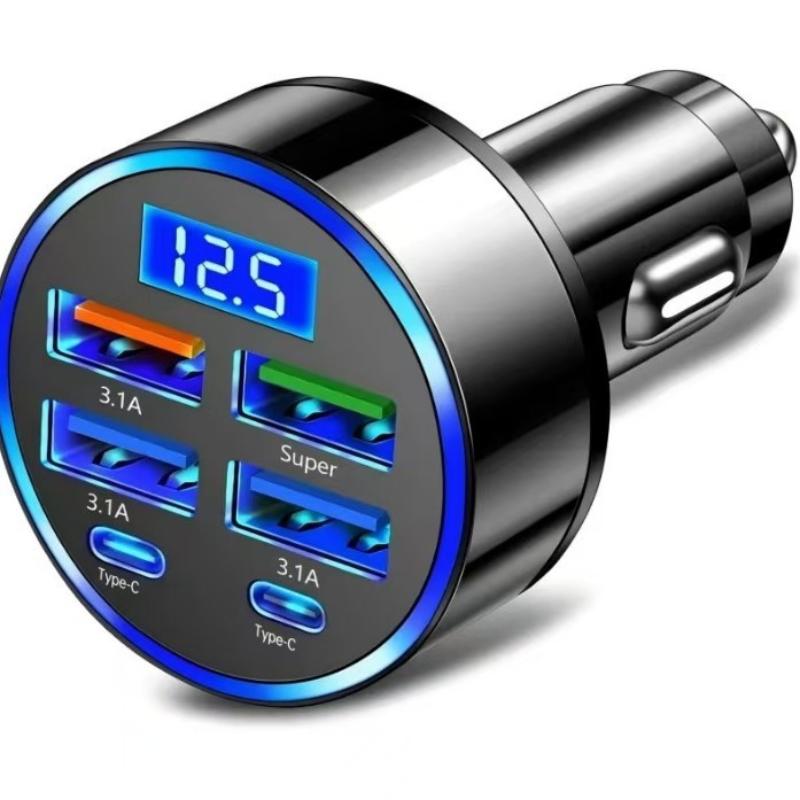 Автомобильное зарядное устройство 350 Вт Pd Qc3.0 Быстрая зарядка 4 USB + 2 порта PD Штекер прикуривателя автомобиля Автомобильное зарядное устройство Быстрая зарядка с цифровым дисплеем
