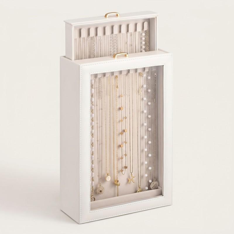 PU Leather Jewelry Box Necklace Organizer Desktop Dustproof Storage Display