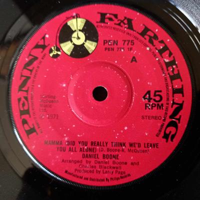 7-дюймовая пластинка DANIEL BOONE Mama Did You Really Think Wed Lea PEN775 PENNY FARTHING 1971 UK Rock Б/у
