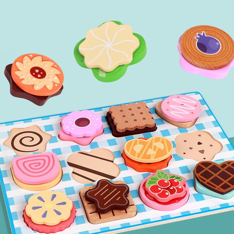 Деревянный набор игрушек-пазлов "Десерты" - Разноцветные печенья и выпечка, развивающие распознавание форм и мелкую моторику у малышей