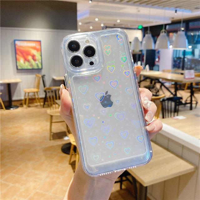 Ins Fashion Laser Love Heart Case для Iphone 13 12 11 Pro Max Xr X Xs 7 8plus яркий цвет противоударный HD прозрачный акриловый жесткий чехол