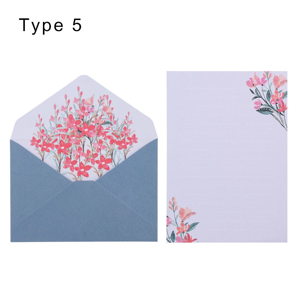 Invitation Card Office School Floral Pattern Paper Printed Flower Letter Envelopes Set Love Note