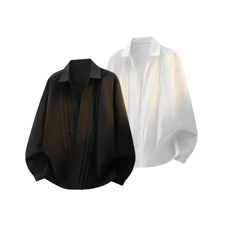2026 Весна Лето Мужская Черно-Белая Рубашка Мужские Модные Дизайнерские Рубашки Мужская Повседневная Свободная Рубашка Мужская С Длинным Рукавом Корейская Рубашка