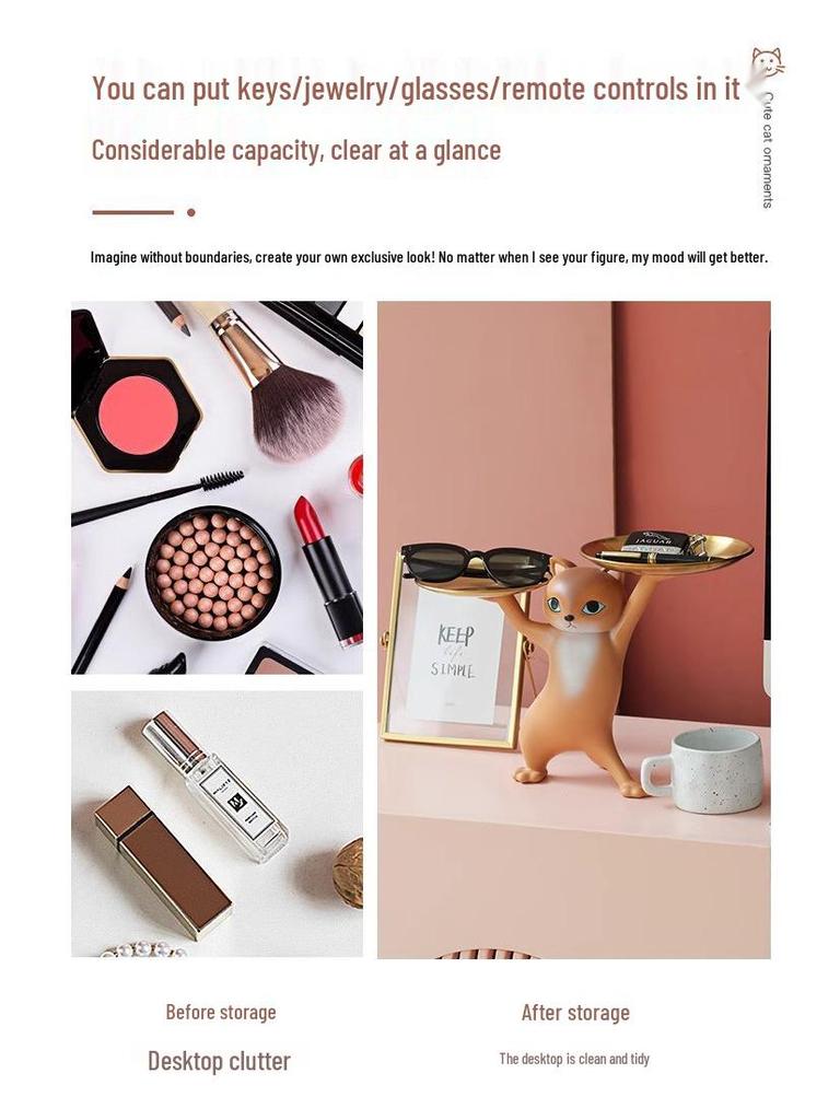 Креативный поднос для песочной скульптуры кота: Мультяшный органайзер для ключей и украшение для гостиной или прихожей, идеальный подарок на новоселье