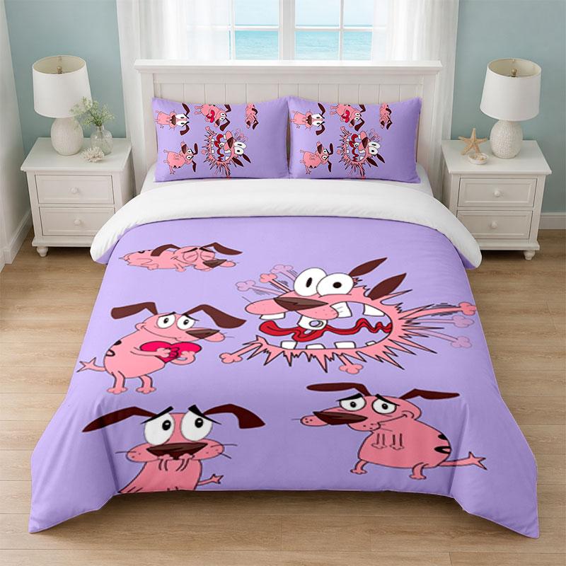 Courage the Cowardly Dog Bedroom 3Pcs Bedding Set Soft Bed Sheet Pillowcases Home Bedding Decoration