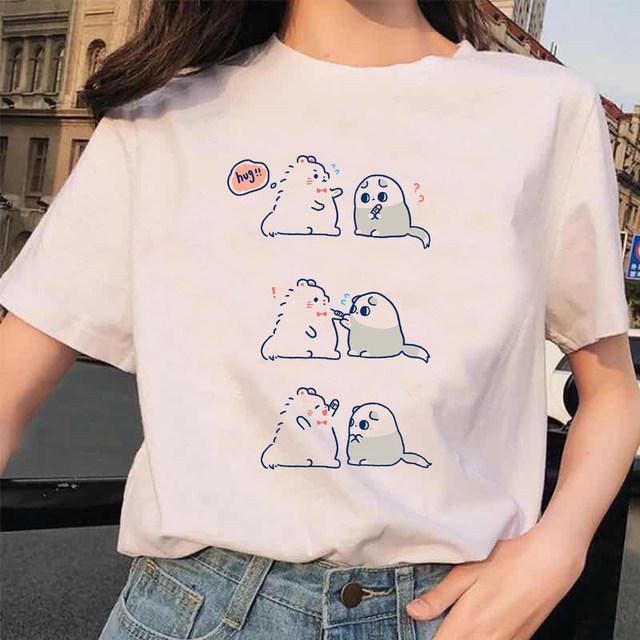 Love Cartoon Parrot Pure Cotton Printed Mens And Womens Fashion Trend Tshirt New Personalized Round Neck Casual Tshirt