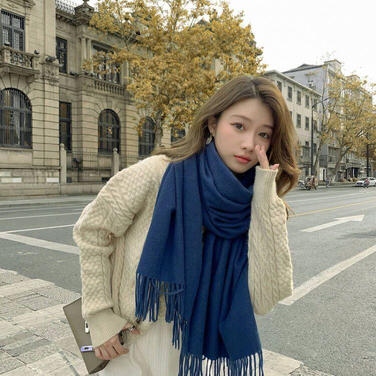 Женский толстый теплый однотонный шарф осень-зима новый стиль кашемировый шарф универсальный шерстяной шарф