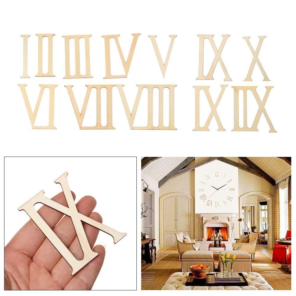 12pcs/set Home & Garden Home Decorations Laser Cut Wooden Roman Numerals Wood Chip Clock Accessories
