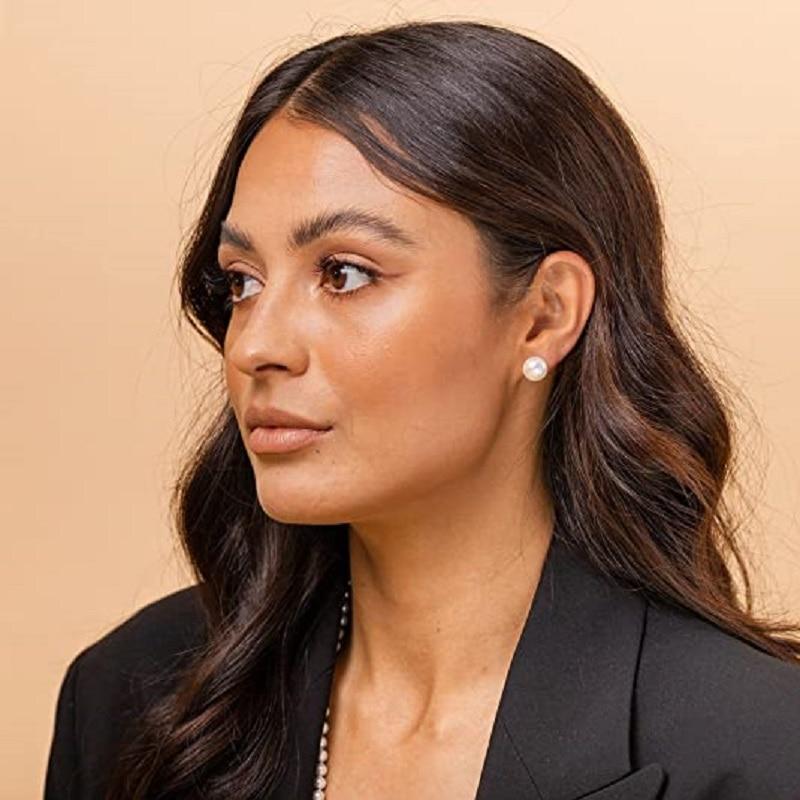 Блестящие белые серьги-гвоздики из 100% пресноводного жемчуга 6-11 мм для женщин, женские серьги из стерлингового серебра