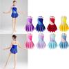 Kids Girls Shiny Rhinestone Sequins Floral Decorated Patchwork Skating Dance Dress Gymnastics Tutu Skirt Dance Performance
