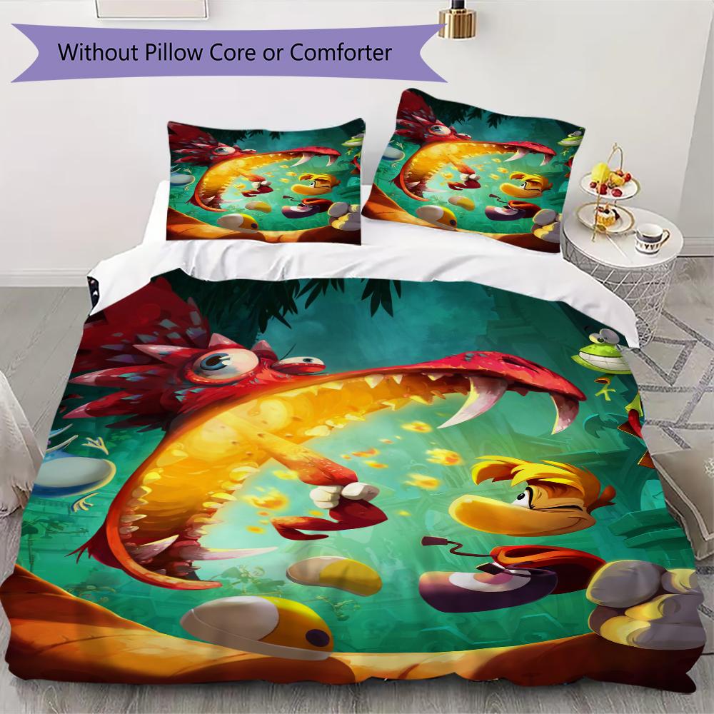 Rayman Pattern Bedding uilt Set uilt Cover Pillowcase Home Decoration Birthday Gift (1 * duvet cover + 2 * pillowcase without core)129