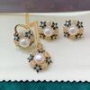 Sparkling Zircon DIY Pearl Jewelry Set: Stud Earrings, Ring, Pendant, and Elegant Clavicle Chain