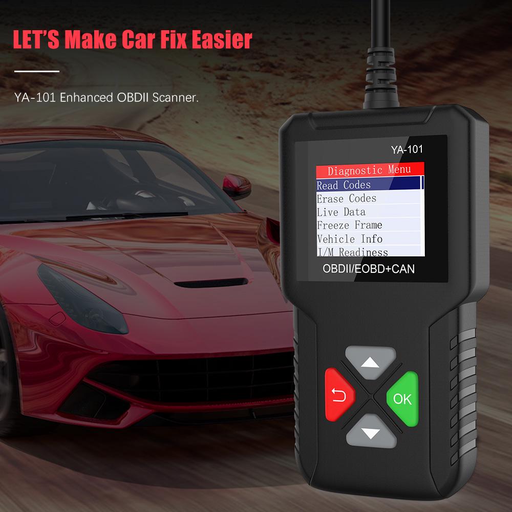 YA101 OBDII/EOBD считыватель кодов OBD2 сканер проверка батареи двигателя тестер полная функция OBD автомобильный диагностический инструмент автоматического сканирования