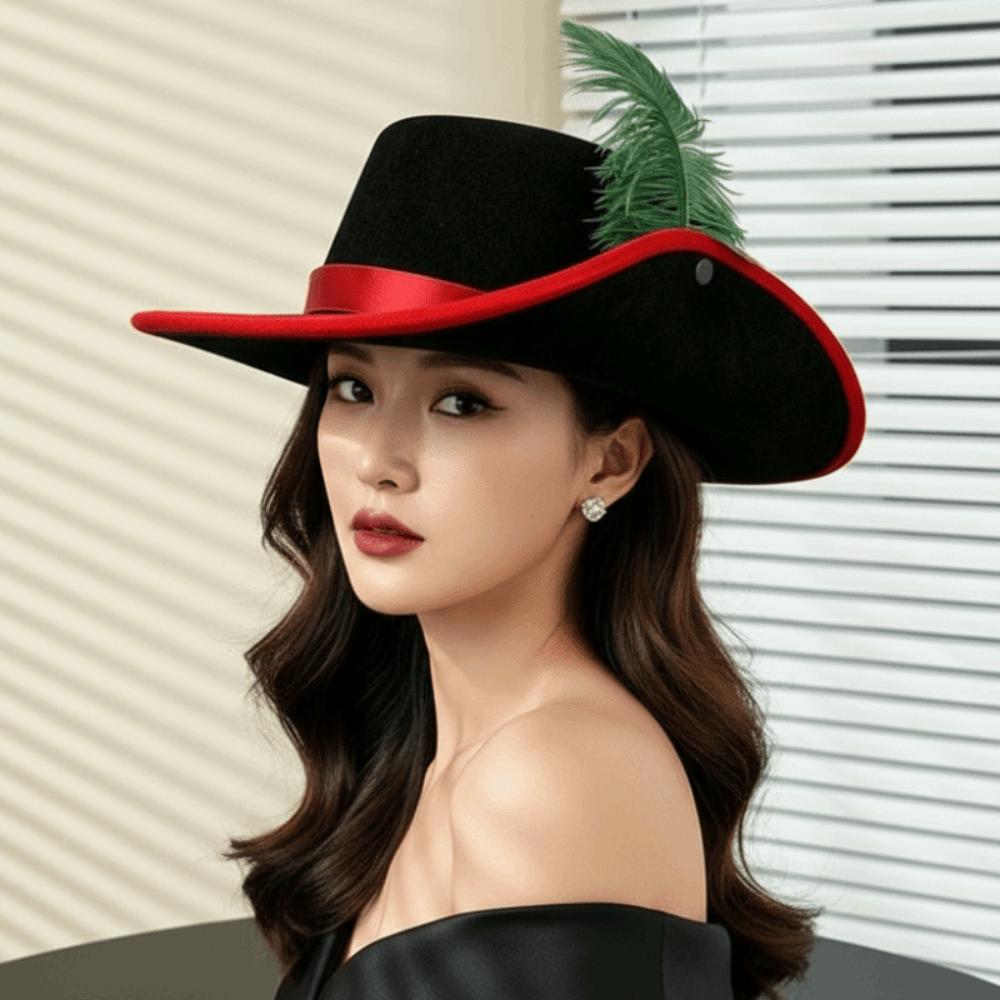 Felt Feather Stage Cap Artificial Feather Masquerade Headwear Cavalier Top Hat Stage Performance