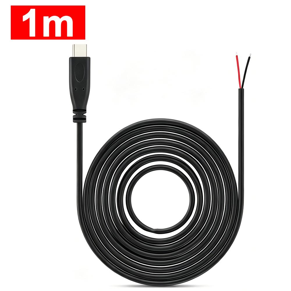 0.25/1M USB C To 2 Pin Bare Wire Open End Power Cable USB Type-C Male Plug 2-Pin Pigtail Cables Replacement Repair DIY Cord