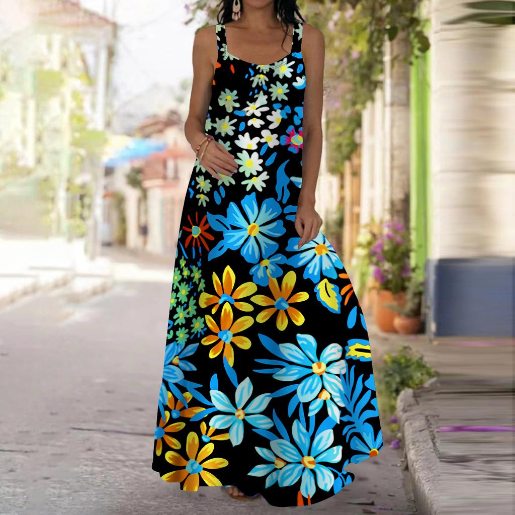 Женское платье-комбинация Длинное платье макси Красное платье с цветочным принтом Весна и лето Для отдыха и отпуска