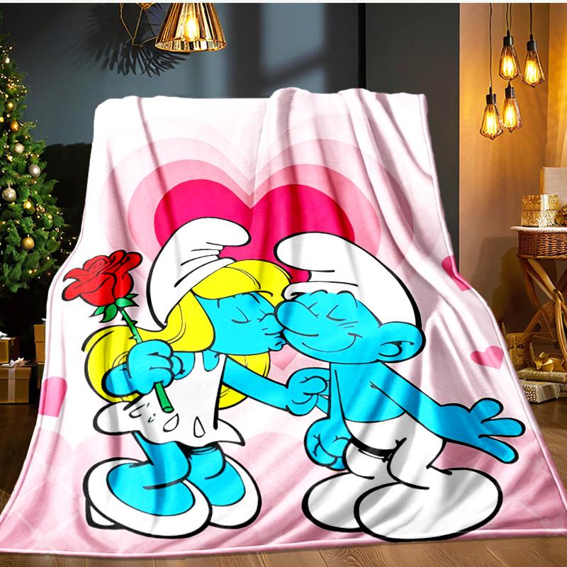 Blue Smur-f Characters Blanket Flannel Throw for Sofa, Indoor, Camping, Living Room, Office, Chair, And Bed Soft Birthday Gift