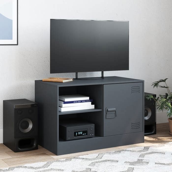 VidaXL Meuble TV anthracite 67x39x44 cm acier, banc TV, meuble télé, meuble multimédia, buffet TV, meuble hifi, centre de 841695