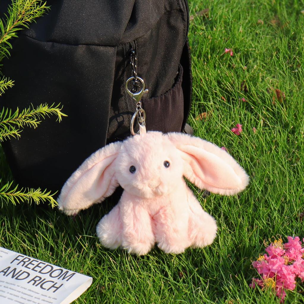 Apricot Lamb Pink Bunny Cute Soft Keychain Plush Toy, Perfect for Boys and Girls, Fits Kids Backpacks and Purses, 11cm