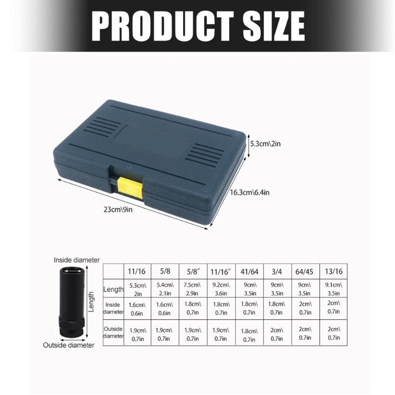 8Pcs High Strength Universal Ergonomic Wheel Lock Removal Tool Kit For SAE and Metric Lug Nut for Easy Tire Changes