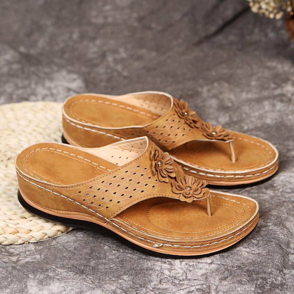 Летние женские повседневные тапочки с цветочным принтом и маффином, большие повседневные женские сандалии