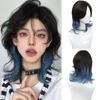 Synthetic Black Gradient Blue Anime Wolf Tail Samurai Head Wig Medium Parting Short Hairstyle Daily Fluffy Natural Mullet Head Wig
