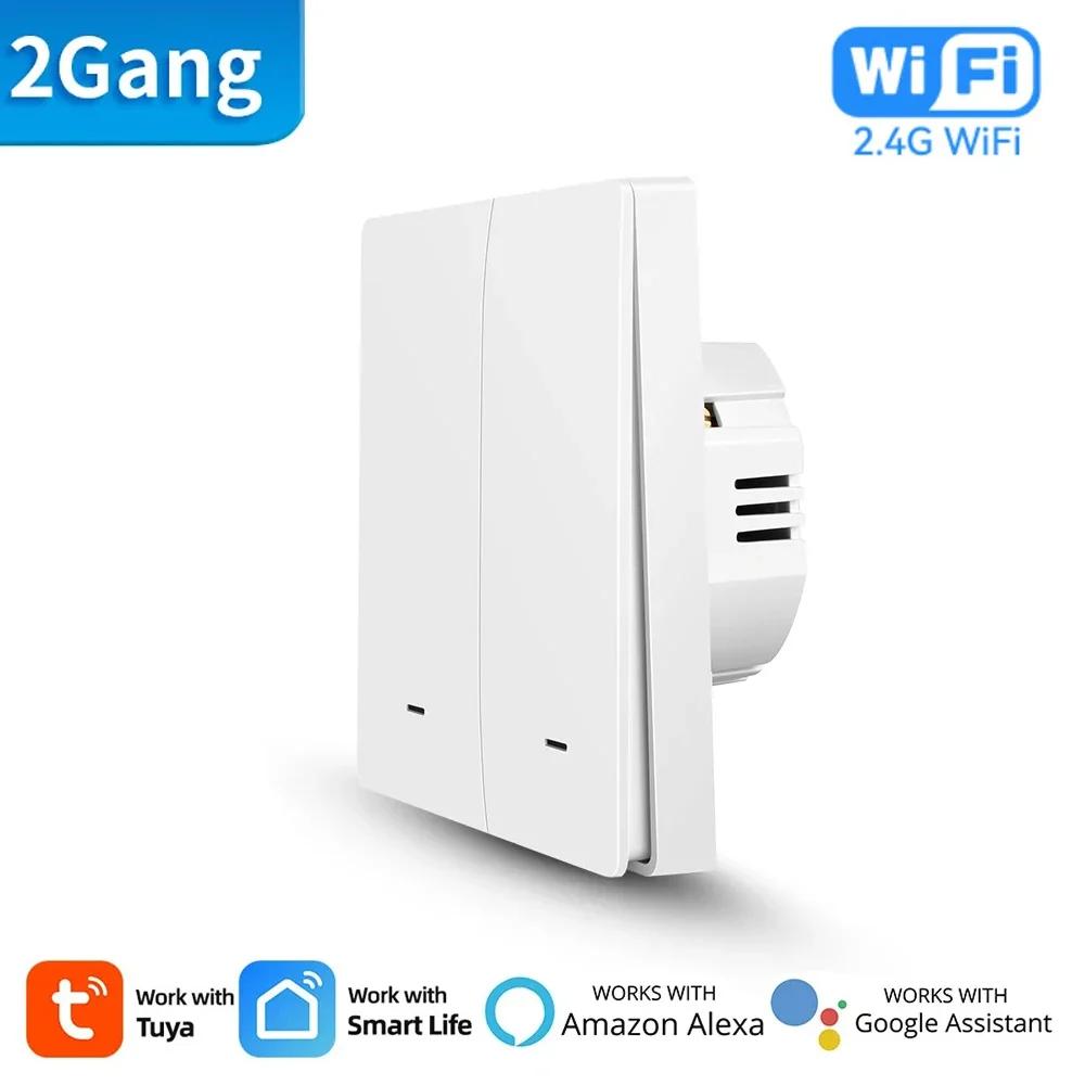 Умный Wi-Fi настенный выключатель света Tuya, кнопочное управление, без/с нейтральным проводом, удаленное управление через приложение, таймер, работает с Alexa, Google Home, Алисой