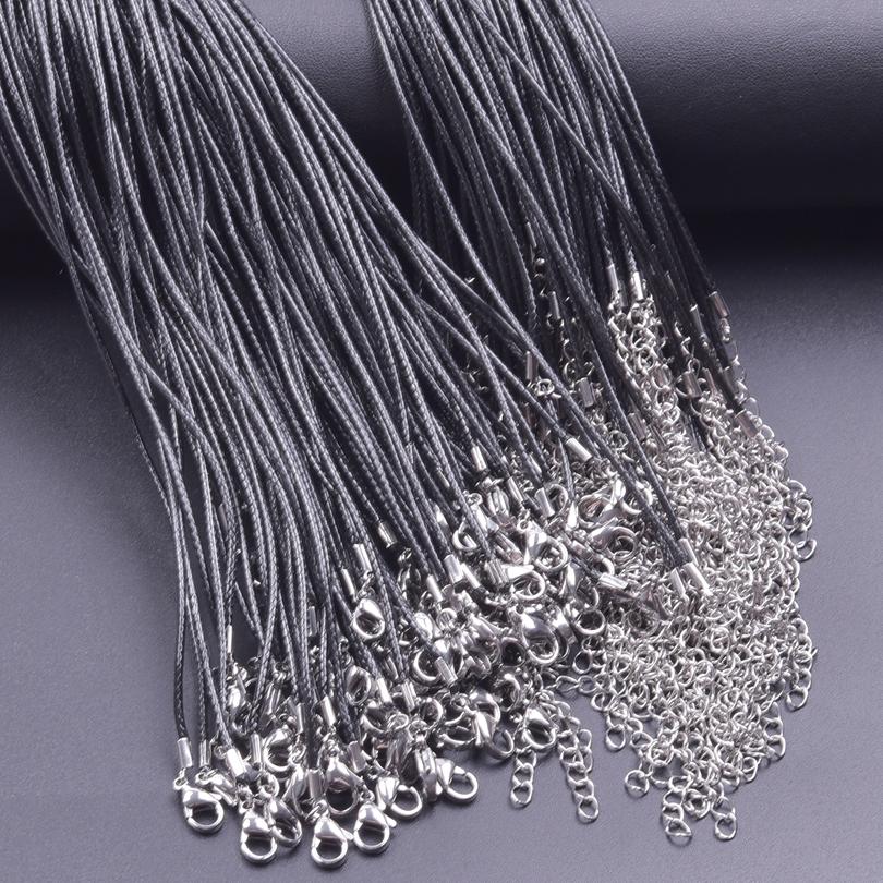 505560Cm Black Cord Leather Rope Chain Necklace Fastener Alloy Extended Chains Wax Pack Necklaces For Women Men Lobster Clasp