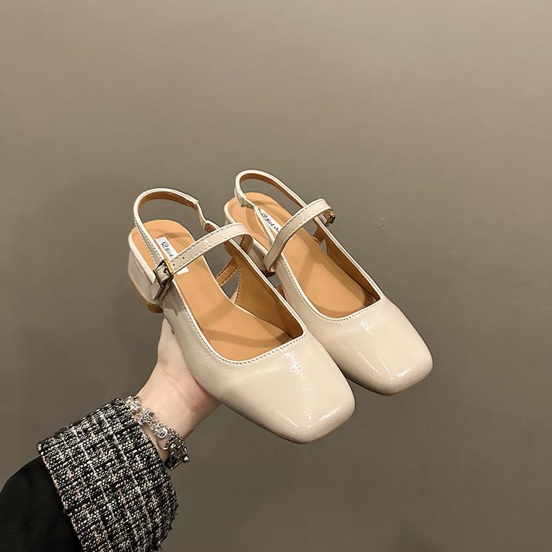 Summer Mary Jane Sandals Women's Thick Heel Shoes One Button Baotou Single Shoe Elegant Comfortable Ladies Sandals Zapatos Mujer