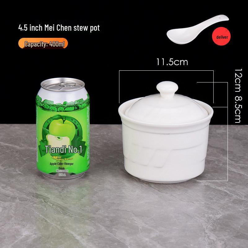 Белый керамический горшок для тушения с крышкой - Китайский суповой и пароварочный горшок в стиле Шасянь, с золотым ободком.