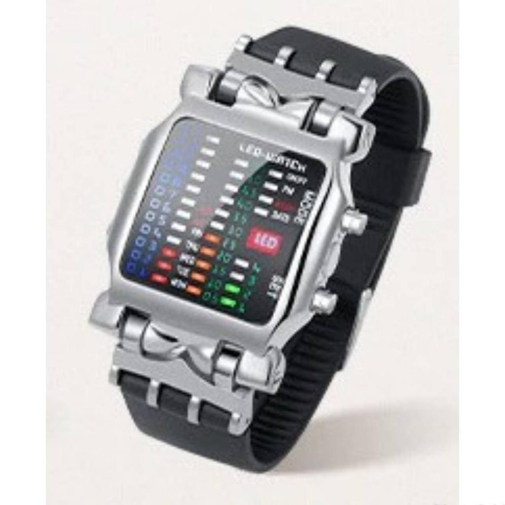 Модные бинарные спортивные часы, мужские часы с ремешком из нержавеющей стали, креативные часы со светодиодным дисплеем, водонепроницаемые цифровые наручные часы 30 м