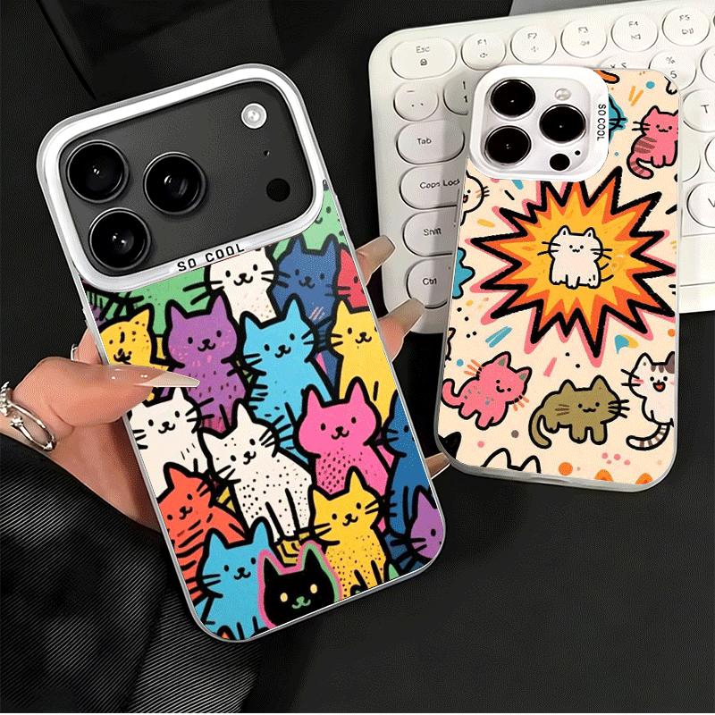 Мягкий чехол для телефона с мультяшными милыми кошками для iPhone 15 16 17 Pro Max 17Air 16E 14 Plus 13 12 Mini, противоударная задняя крышка