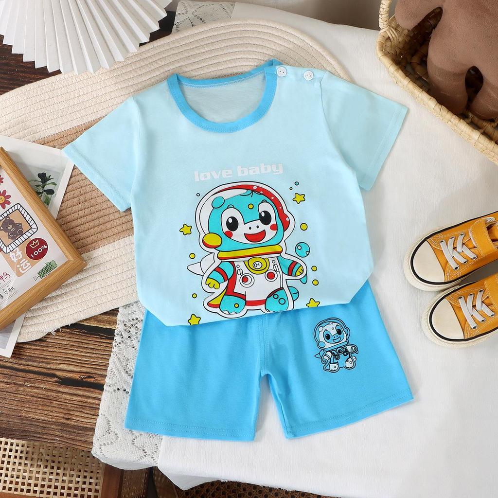 2025 Новый детский комплект для дома из хлопка с коротким рукавом - Летняя спортивная одежда для мальчиков и девочек