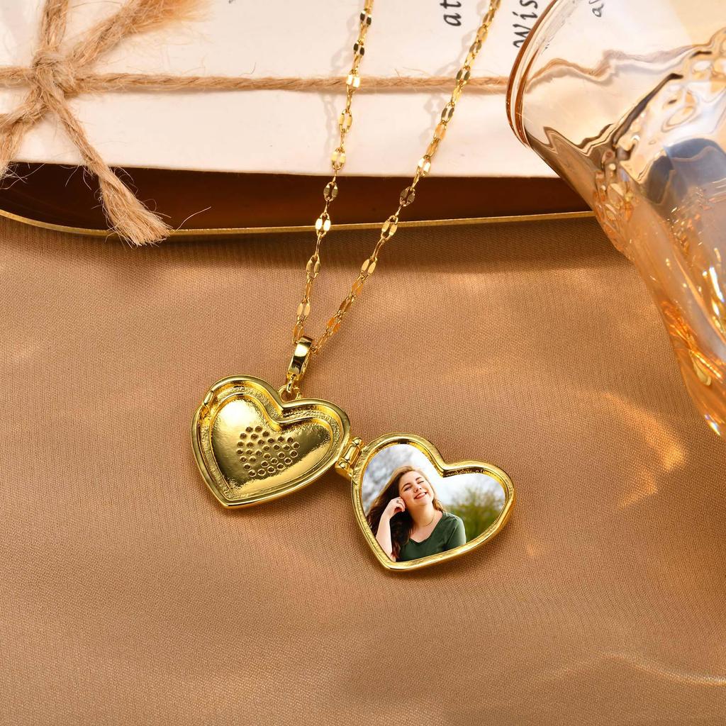 Gold-Tone Women's Copper Heart Locket Necklace with Stainless Steel Chain
