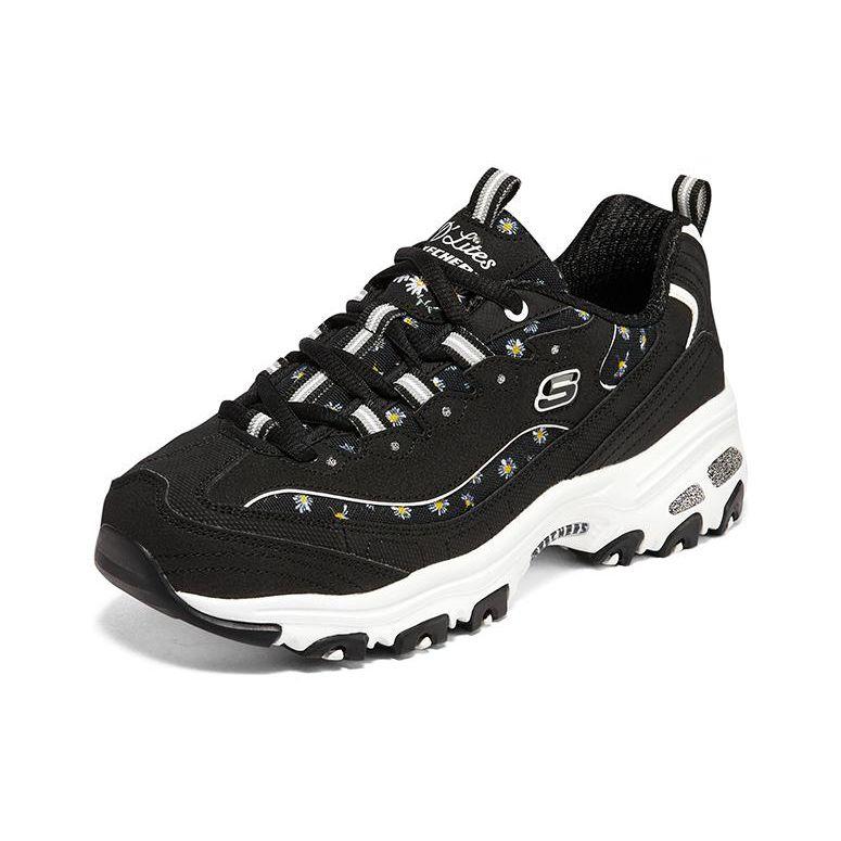 Skechers DLites 1.0 Мишка Фафа Ткань Кожа Сетка Круглый Носок На Шнуровке Амортизирующие Прочные Легкие Дышащие Низкие Папины Кроссовки 896180-BKW