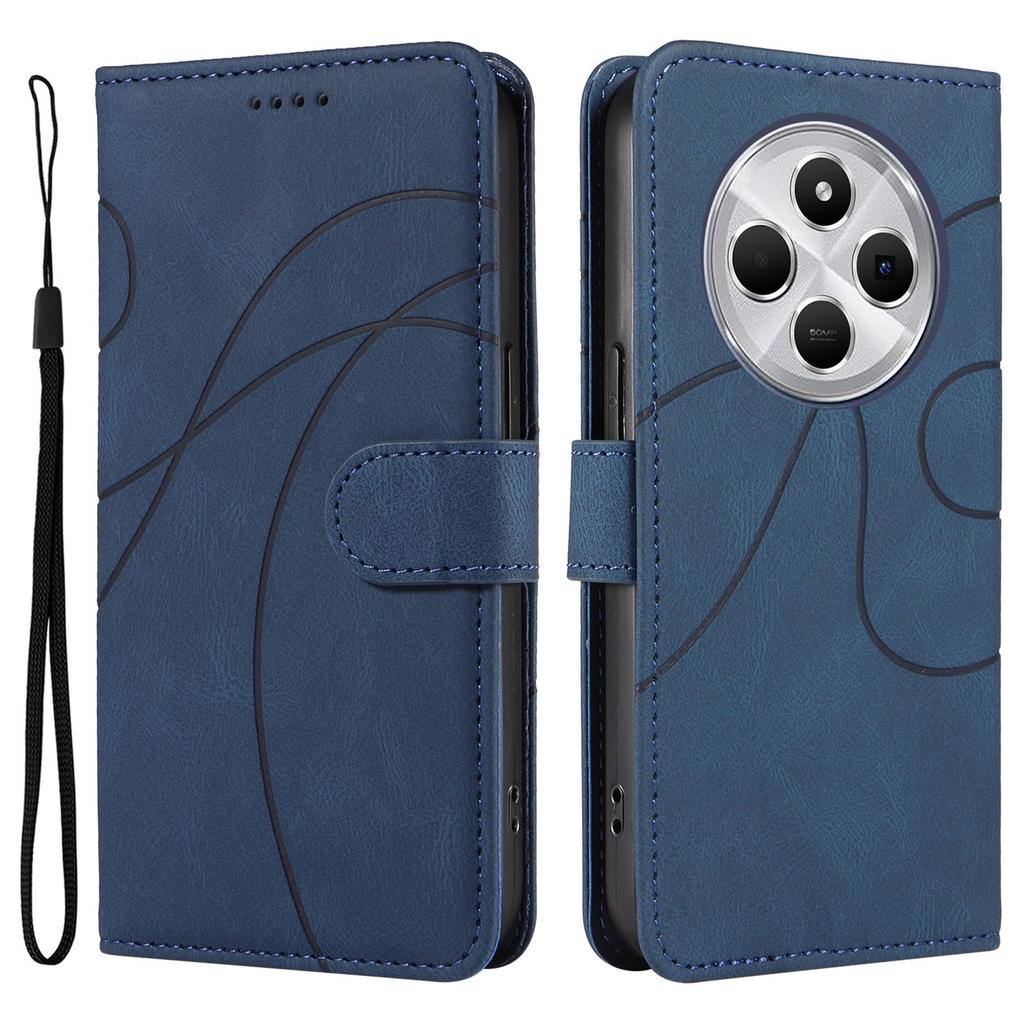 For Xiaomi Poco C75 4G/Redmi 14R 5G/14C 4G Case Stand Wallet Leather Phone Cover Curved Line Wrist Strap