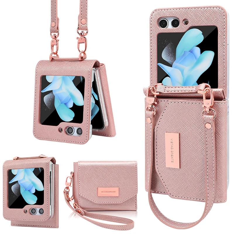 RENGZ Lanyard Holster Card Case For Samsung Galaxy Z Flip 6 5 4 3 5G Case Handheld Wristlet Wallet Purse Cover For Z Flip6 Flip5