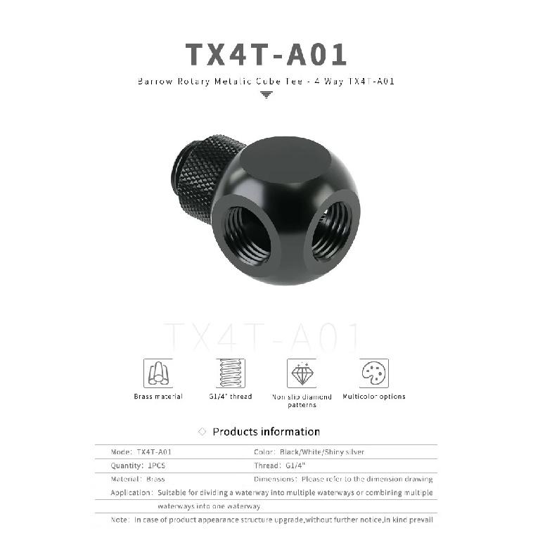 Barrow Extender Rotation Fittings 3 4 5Way Cubic Adaptor Seat Water Cooling Computer Accessories TX3T-A01 TX4T-A01 TX5T-A0